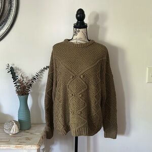 Mason & Belle Olive Cable Knit Pom Pom Sweater Women's size L NWT